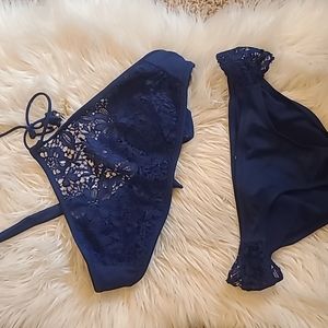 Jessica Simpson Navy Crochet Bikini, size S
